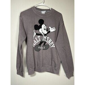 WALT DISNEY WORLD Vintage Crewneck Sweatshirt Autograph Mickey Mouse Grey Small